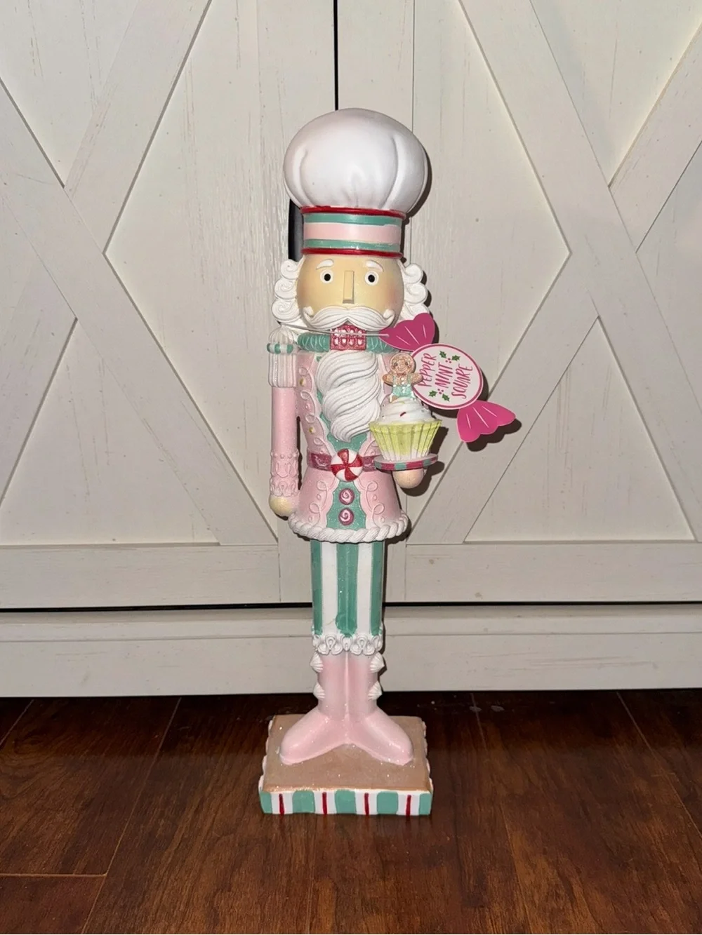 Peppermint Square Pink & Mint Pastel Baker Nutcracker Figurine